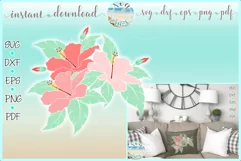Hibiscus Flowers with Leaves SVG Dxf Eps Png PDF files Product Image 1