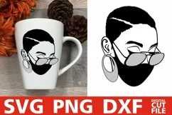 Black Woman in Mask svg, Glasses svg, Short Hair, Melanin Product Image 2
