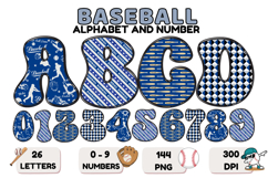 Baseball Sport Alphabet png clipart, baseball letters doodle Product Image 1
