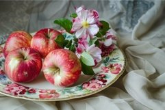 Fresh apples and spring blossoms on elegant plate Product Image 1