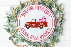 Valentine's Day - Little Red Truck - Hugs And Kisses SVG PNG Product Image 1
