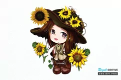 Watercolor Cute Chibi Sunflower PNG Clipart Product Image 1