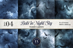Bats Night Sky Pattern, Dark Gothic Bat Seamless Paper Product Image 1