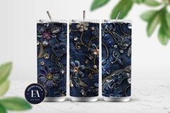 Navy Crystal Embroidery | Luxury Denim Fabric Texture Product Image 2