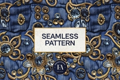 Navy Crystal Embroidery | Luxury Denim Fabric Texture Product Image 3