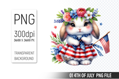 4th Of July Bunny Sublimation Clipart PNG Design Product Image 1