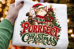 Purrfect Christmas Cute Cat Wearing Santa Hat and Sweater Product Image 3