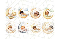 Sleeping Baby on Moon PNG, Cute Night Sky Baby Clipart Png Product Image 3