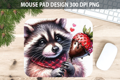 Watercolor Raccoon Mouse Pad Sublimation - Valentines PNG Product Image 1