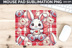 Watercolor Bunny Mouse Pad Sublimation - Valentines PNG Product Image 1