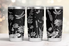 20oz Tumbler laser svg Dragonflies and Water Lilies wrap Product Image 1