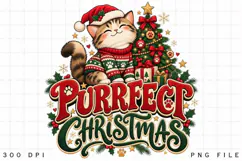 Purrfect Christmas Cute Cat Wearing Santa Hat and Sweater Product Image 2