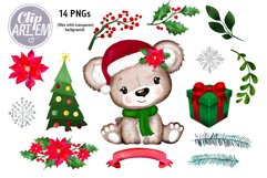 Cute Christmas Girl Bear watercolor Clip Art New Year Bundle Product Image 2