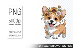 Cute Floral Dog, Animal Sublimation Clipart PNG Product Image 1