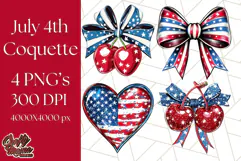 Coquette 4th of July Png, Patriotic Hearts and Bows Clipart Product Image 1
