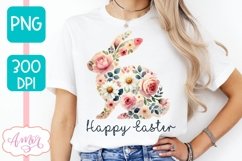 Floral Easter sublimation PNG, Easter bunny PNG design Product Image 4