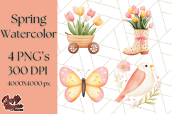Pastel Watercolor Spring Clipart, Cheerful Floral Png Design Product Image 1