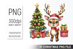 Watercolor Cute Christmas Reindeer Clipart PNG Bundle Product Image 18