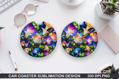 Flower Car Coaster Sublimation| Summer Coaster PNG Design Product Image 1