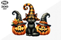 Halloween Cat And Pumpkin Sublimation - Clipart PNG Design Product Image 1
