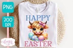 Happy Easter sublimation PNG, Cute highland cow PNG design Product Image 2