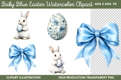 Baby Blue Easter Watercolor Clipart PNG Product Image 1