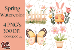 Pastel Watercolor Spring Clipart, Cheerful Floral Png Design Product Image 1