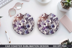 Flowers Car Coaster Sublimation| Flowers Coaster PNG Design Product Image 1