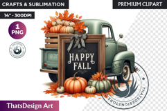 Autumn Vintage Truck with Pumpkin PNG clipart thanksgiving Product Image 1