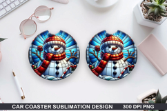 Snowman Car Coaster Sublimation|Christmas Coaster PNG Design Product Image 1