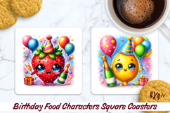 Birthday Food Square Coaster PNG 4x4, Sublimation Design. Product Image 1