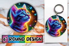 Blissful Round Keychains Sublimation PNG, Cat Product Image 1