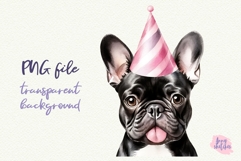 French Bulldog Birthday Party Hat Watercolor Clipart PNG Product Image 1