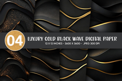 Luxury Gold Black Wave Digital Paper Product Image 1