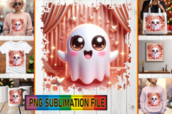 Cheerful PNG Sublimation Art, 3D Cute Ghost Product Image 1