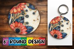 Summer Blossom Glitter Round Design Sublimation Keychain Product Image 1