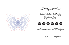 Boho Celestial Butterfly Keychain SVG - Laser Cut File Product Image 2