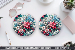 Flowers Car Coaster Sublimation| Christmas Coaster PNG Product Image 1
