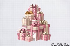 Cute Pink Christmas Watercolor Clipart PNG Product Image 1
