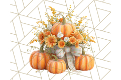 Pumpkin Clipart with Fall Flowers PNG Autumn Illustration Product Image 3