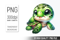 Cute Turtle Clipart PNG, Printable Animals, Wildlife Design Product Image 1