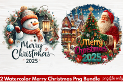 2 Watercolor Merry Christmas PNG | Festive Holiday Product Image 1