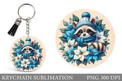 Christmas Raccoon Keychain. Christmas Keychain Sublimation Product Image 1