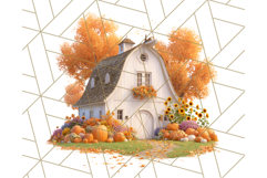 Fall Barn Clipart PNG With Pumpkins and Flowers, Autumn Png Product Image 3