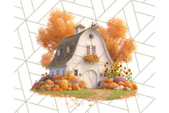 Fall Barn Clipart PNG With Pumpkins and Flowers, Autumn Png Product Image 3