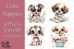 Cute Puppy Clipart, Adorable Dog PNG, Kawaii Watercolor Pup Product Image 1