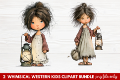 2 Whimsical Western Kids Clipart | Cute Cowboy &amp; Cowgirl PNG Product Image 1