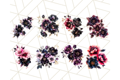 Dark Gothic Flowers PNG with Gold Trim, Vintage Floral Product Image 4