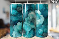 Teal Alcohol Ink Flower Tumbler Wrap -High Quality 300 Dpi Product Image 1