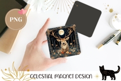Celestial Moon Magnet PNG, Cartoon Deer Magnet Sublimation Product Image 1